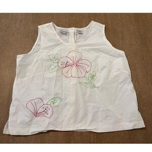 Carolina Colours Women 20W White Sleeveless Floral Embroidered Beaded Top Blouse